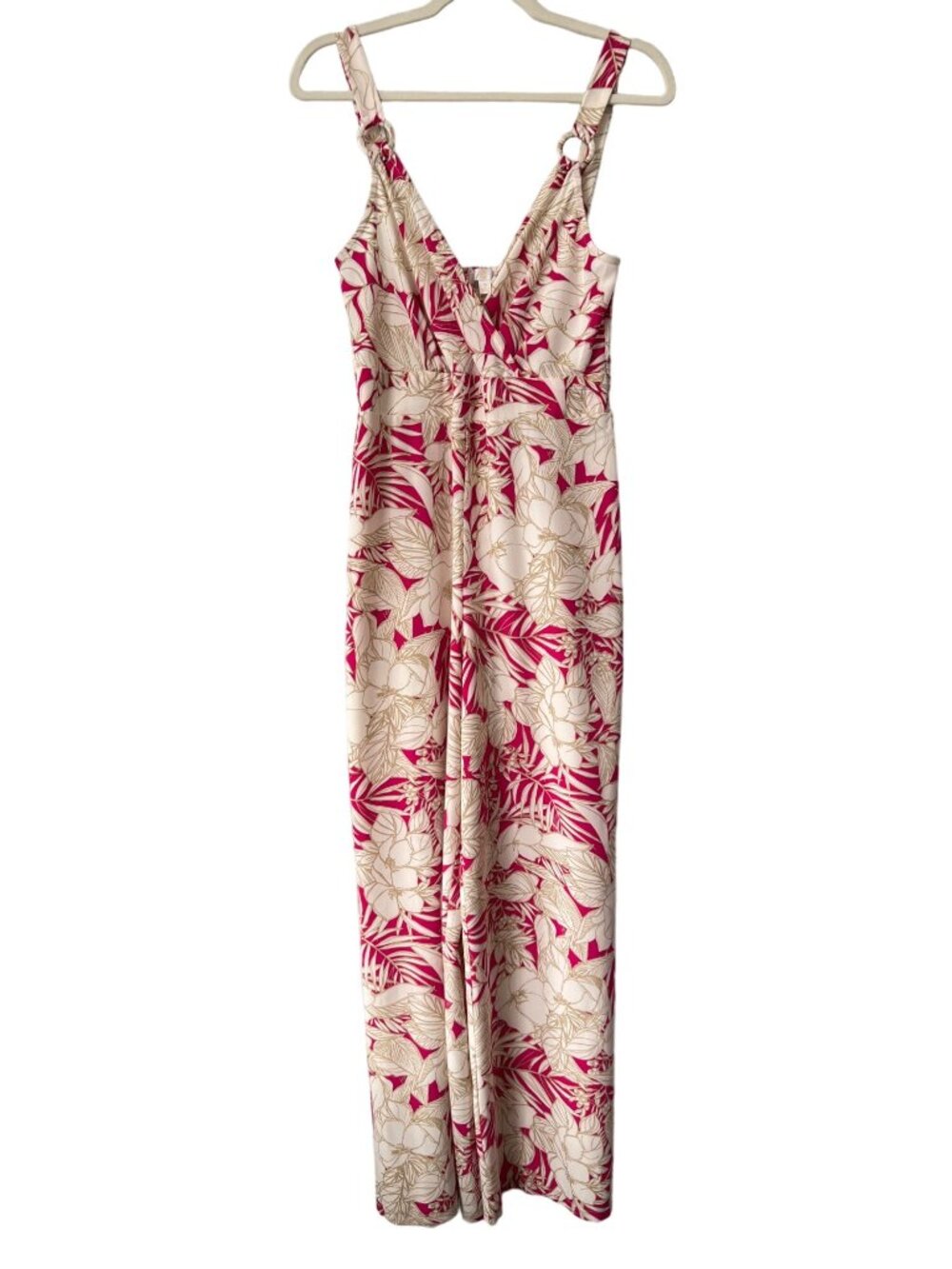 C Floral Jumpsuit Size Small Sleeveless Surplice V Neck Smocked Back Pink White
